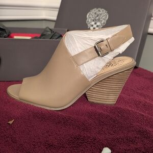 Vince Camuto Beige Buckle Mules